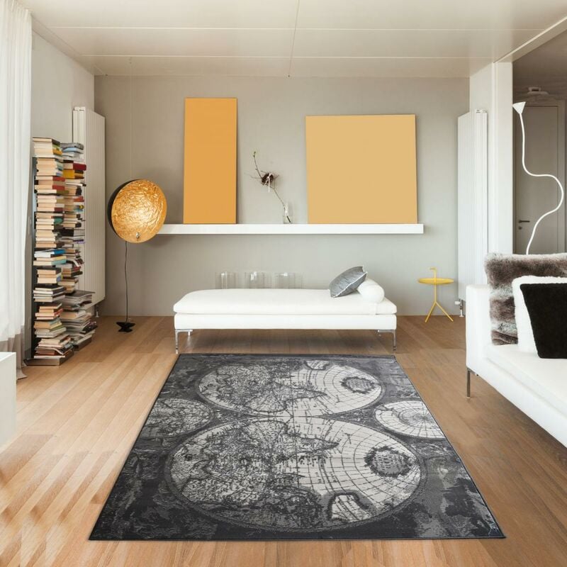 

diseño moderno alfombra 60x110 cm rectangular alrededor de AF EL MUNDO GLOBE Negro de entrada adecuado para calefacción por suelo radiante - Gris