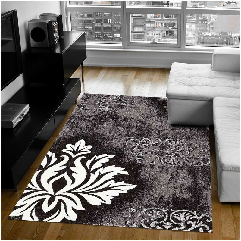 

diseño moderno alfombra 80x150 cm BRILLO rectangular BAR Cámara Negro adecuado para calefacción por suelo radiante - Gris