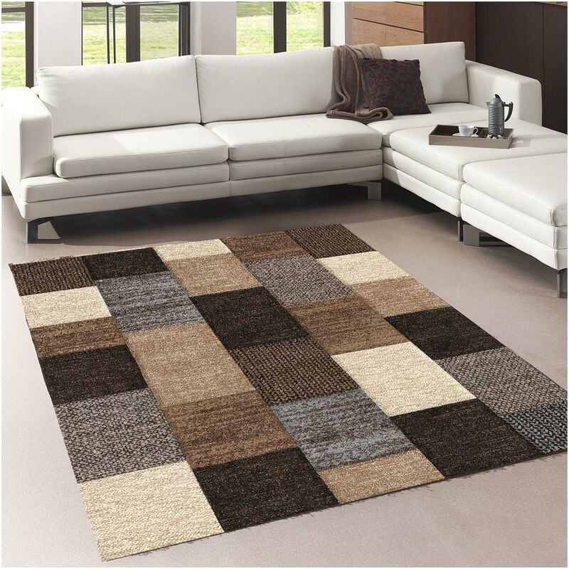 

diseño moderno alfombra 80x150 cm rectangular BELO 12 pieza gris adecuado para calefacción por suelo radiante - Marron