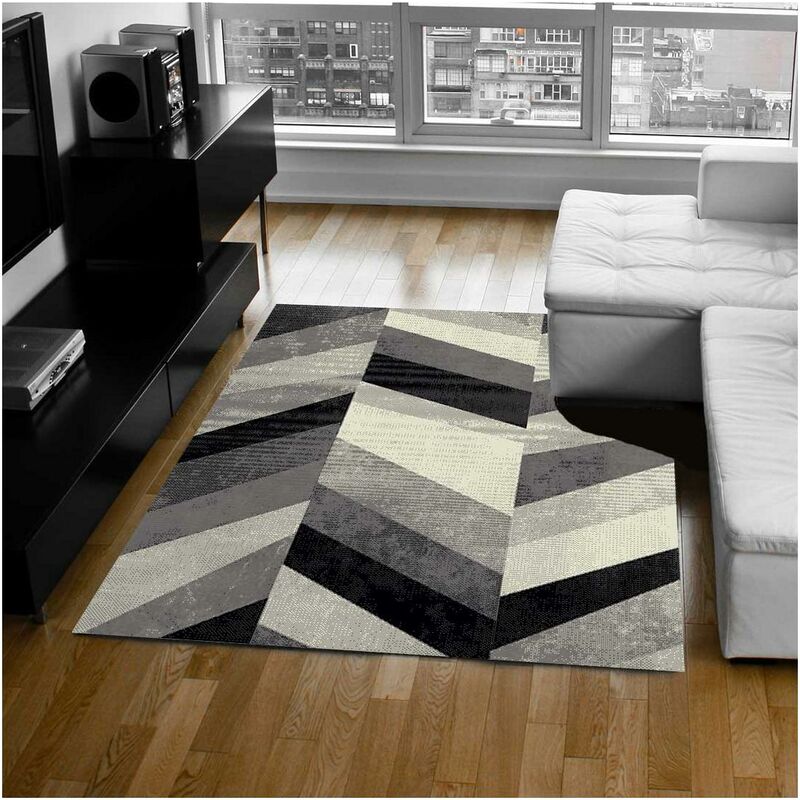

diseño moderno alfombra 80x150 cm rectangular BELO 15 pieza gris adecuado para calefacción por suelo radiante - Gris