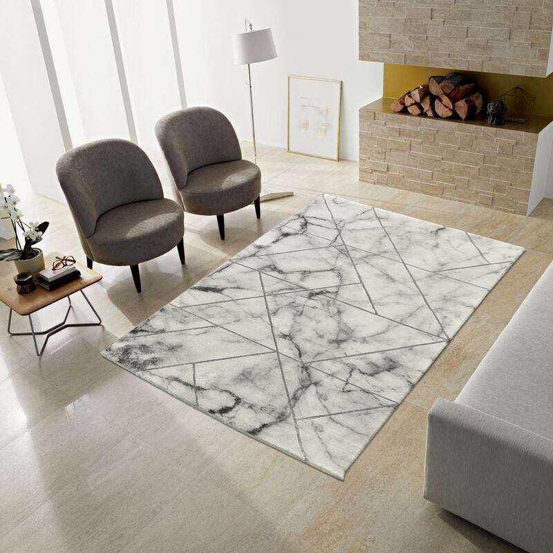 

Alfombra de diseño de marbli gris de polipropileno - Gris