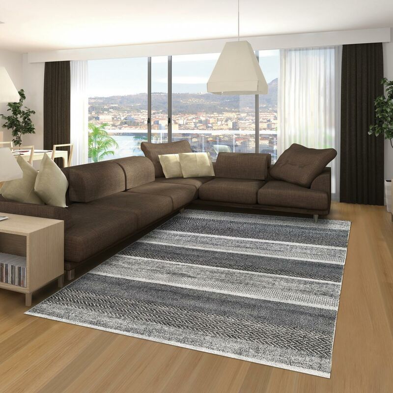 

diseño moderno alfombra 80x150 cm rectangular gris Stripa entrada adecuado para calefacción por suelo radiante - Gris