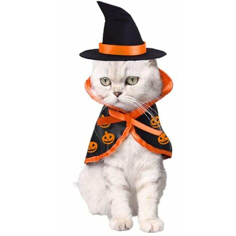 Disfraces de gato de Halloween Capa de bruja Sombrero de mago Accesorios de gato de Halloween Disfraces de mascotas Gato Conejo Perro pequeño Decoración de cosplay