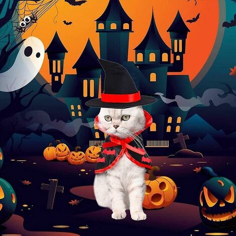 Disfraz de mago de mascota de gato de Halloween, ropa de disfraz de mascota para gatito cachorro para Halloween (rojo)