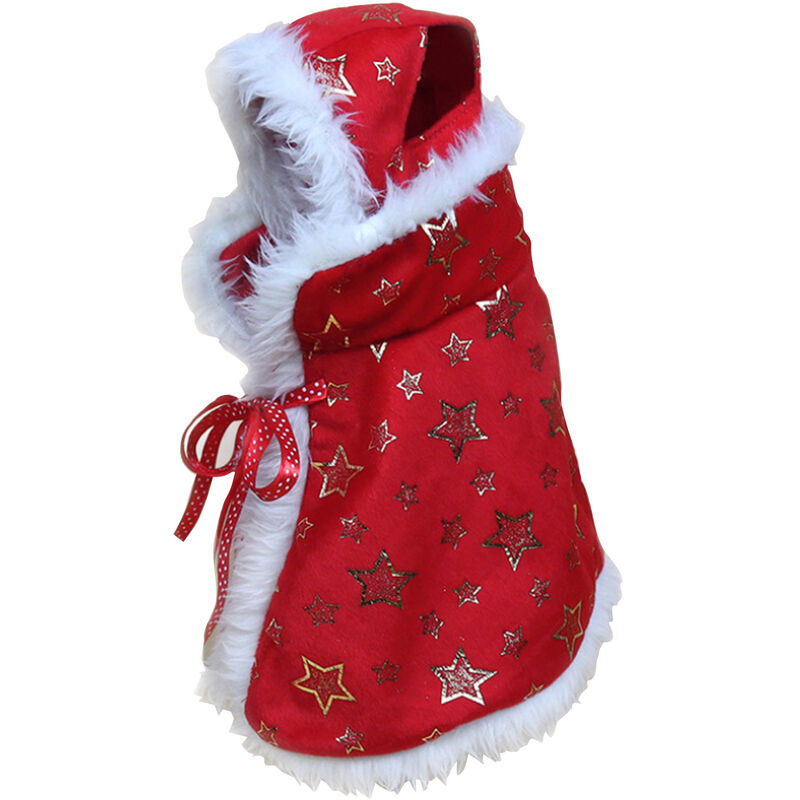 

Disfraz de Navidad para mascotas Capa con gorro y estrellas que imprimen Ropa calida roja suave y gruesa para mascotas Disfraz de mascotas divertidas