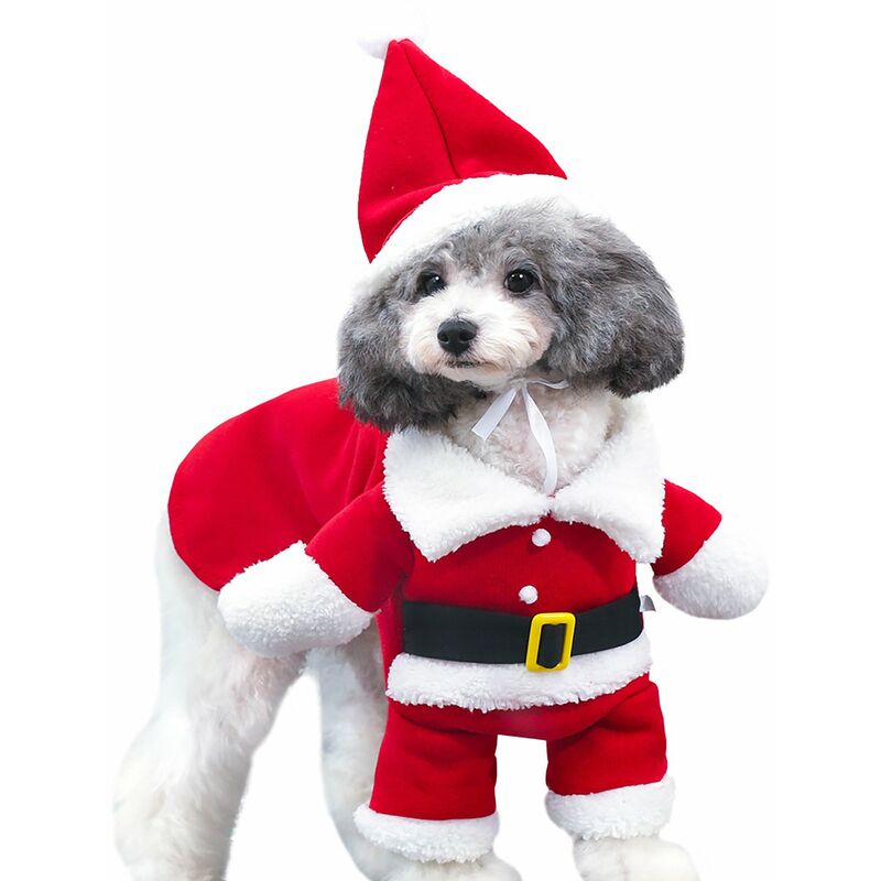 

Disfraz de Papa Noel para perros Ropa de Navidad para mascotas Abrigo de Navidad para cachorros con sombrero Abrigo calido lindo Regalos para perros,L