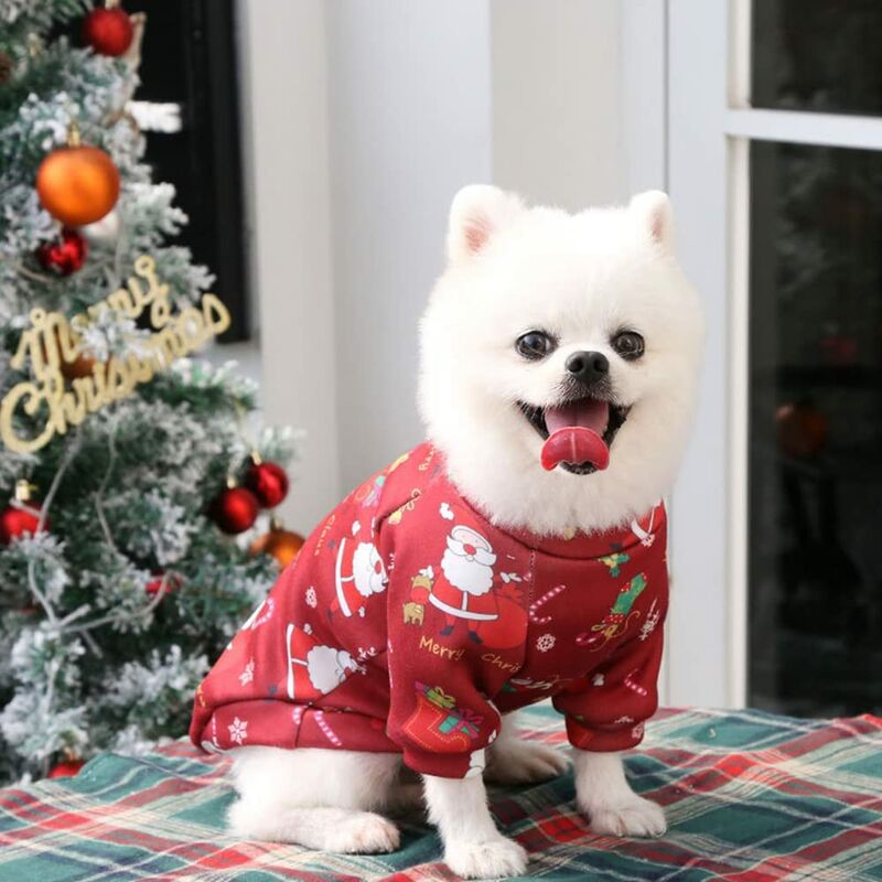 

Disfraz de perro navideño, lindo reno de Papá Noel estampado cálido invierno ropa de punto suéter para perros cachorros gatos （rojo）