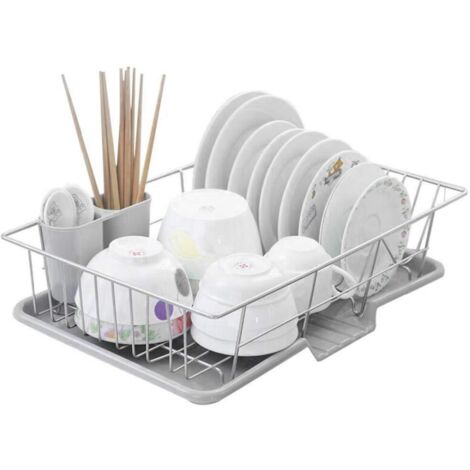 Dish Drainer with Drip Tray and Removable Cutlery Holder Stainless steel Anti-Rust Drying Rack Dish Plate Draining Basket Rack for Kitchen or Counter