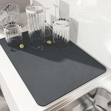 Dish Draining Mat, Super Absorbent Dish Drying Mat, Quick-Drying Nanofiber Kitchen Sink Mat, Machine Washable Drying Mat for Kitchen 40 x 30cm (Grey)