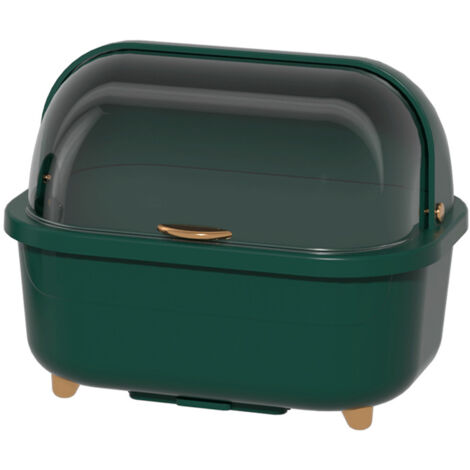 Dish Drying Box Multifunctional Space Saving Dish Drainer with Lid Cover for Kitchen Accessories Green M