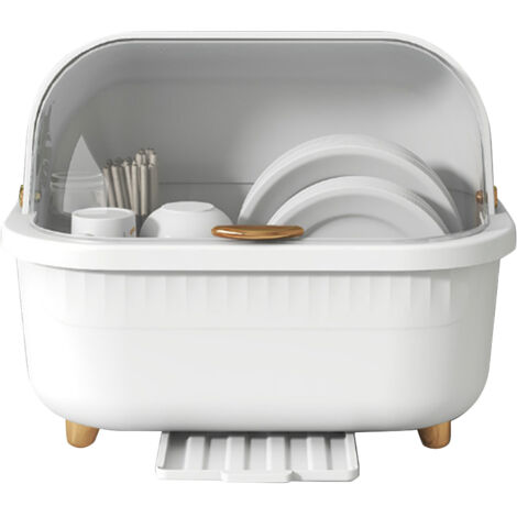 Dish Drying Box Multifunctional Space Saving Dish Drainer with Lid Cover for Kitchen Accessories White M