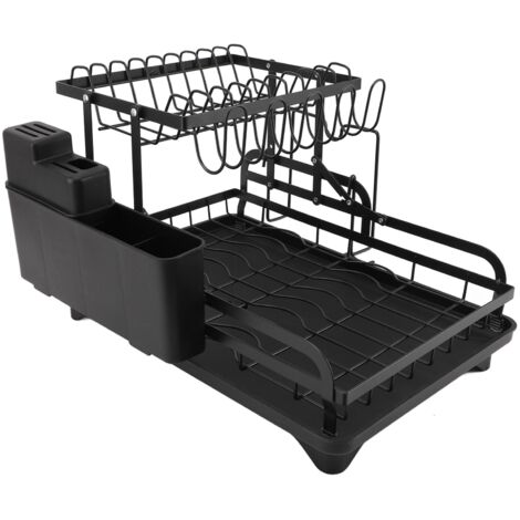 Dish Drying Rack Folding 2 Tier Multipurpose Easy Storage Dish Dryer Rack for Kitchen Countertop Black