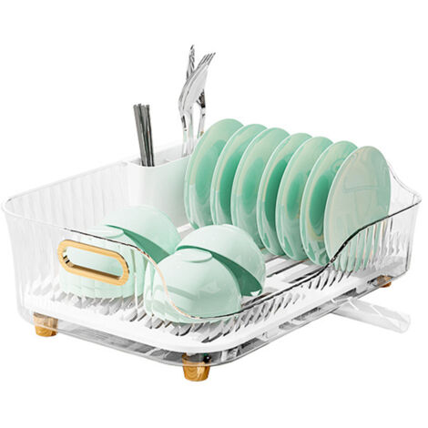 Dish Drying Rack Plastic Visualize Diversion Effluent Dish Diversion Rack for Chopsticks Bowl Plate Spoon Transparent White