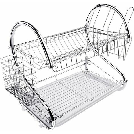 X-Chef 2 Tier Dish Drying Rack, 304 Stainless Steel Large Dish Rack with  Drainboard and Microfiber Mat, Dish Drainer for