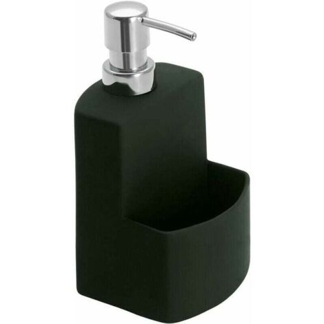 Dishwashing liquid dispenser, soap dispenser, high-quality ceramic, soft surface, with sponge compartment, capacity 380 ml, 10 x 18 x 10 cm, black MUMU