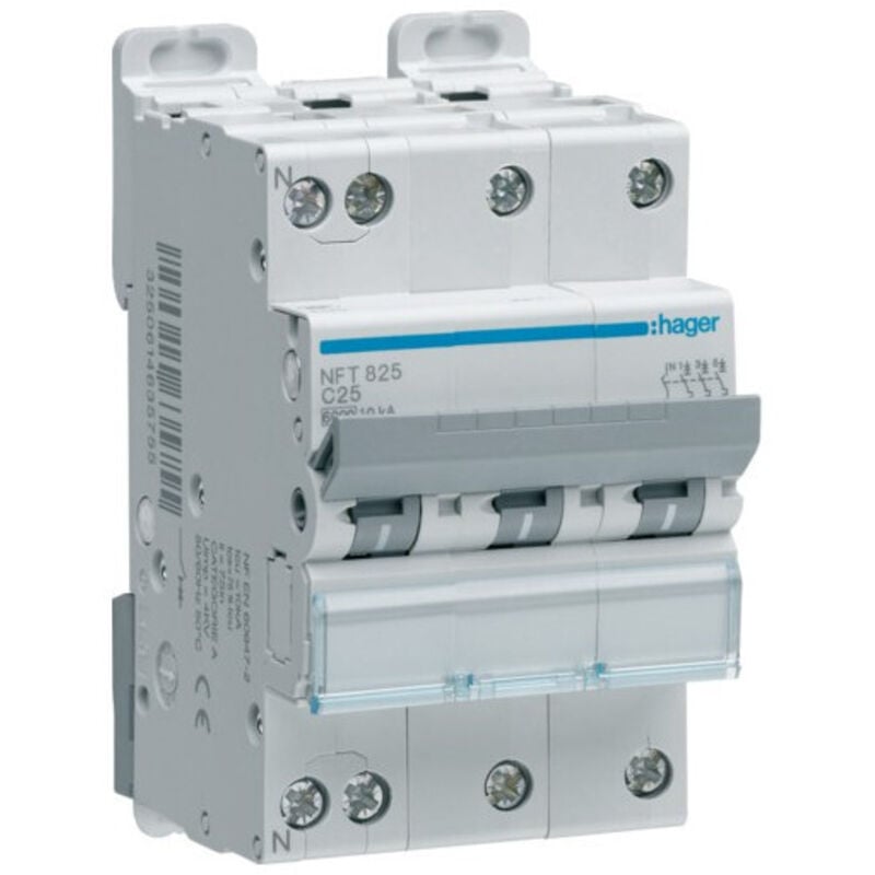 Hager - Disjoncteur 3P+N 6-10kA courbe c 10A 3 modules NFT810