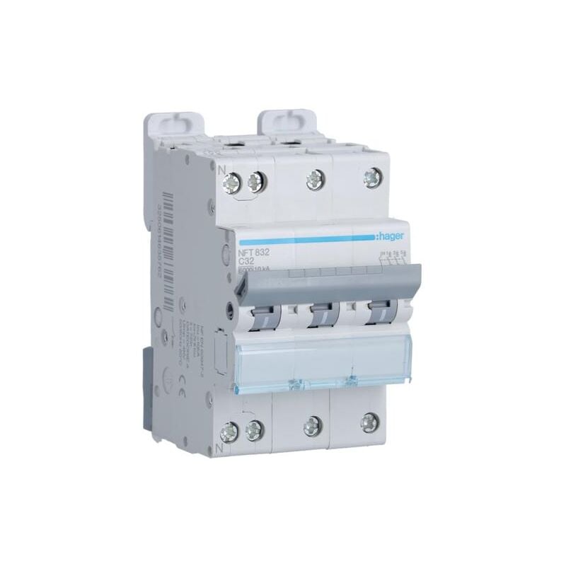 Hager - Disjoncteur 3P+N 10kA courbe c 32A 3 modules NFT832