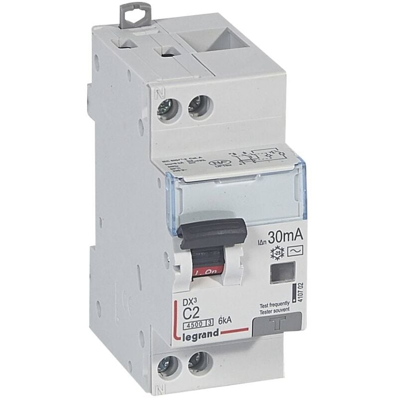 Legrand - Disjoncteur différentiel DX³4500 arrivée haute et départ bas à vis u+n 230V 2A type ac 30mA courbe c 2 modules 410702