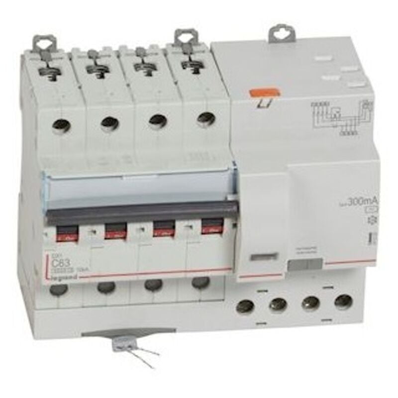 Disjoncteur différentiel monobloc DX3 10kA arrivée vis départ automatique 4 Pôles 400V 63A Type ac 300mA Legrand 411222