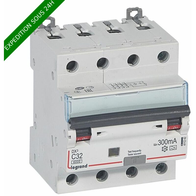 Legrand - Disjoncteur différentiel monobloc DX³6000 10kA arrivée haute et départ bas à vis 4 Pôles 400V 32A type a 300mA 411242