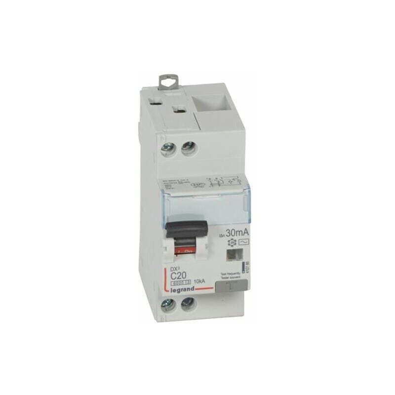 Disjoncteur différentiel monobloc DX³6000 10kA arrivée haute et départ bas à vis u+n 230V - 20A - typeAC 30mA Legrand
