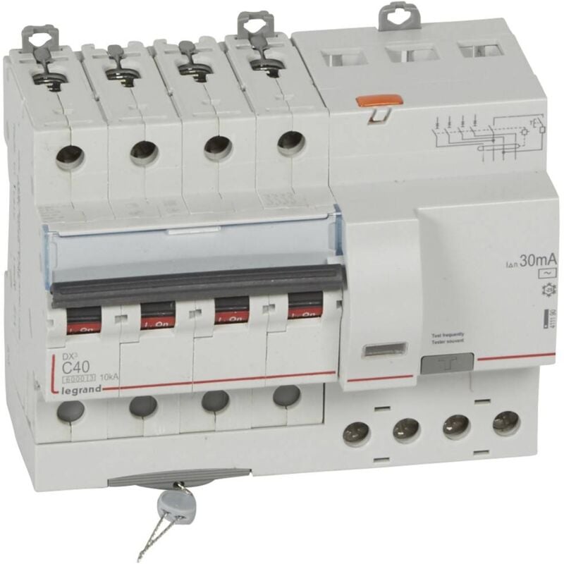 Disjoncteur differentiel DX3 6000 vis 4 Pôles 400V 40A type ac 30mA 10kA courbe c 7 Modules Legrand 411190