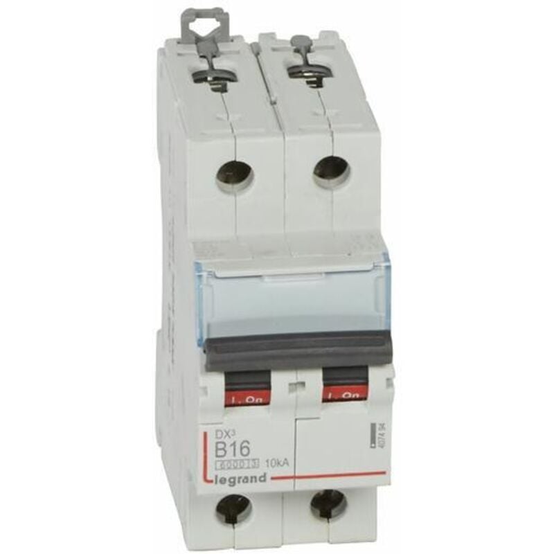 Disjoncteur DX³6000 10kA arrivée haute et départ bas à vis 2P 230V à 400V - 16A - courbe b - 2 modules Legrand