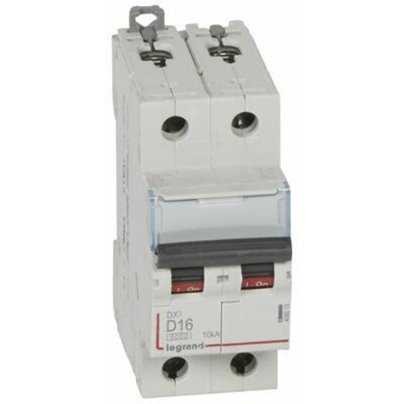 Disjoncteur DX³6000 10kA arrivée haute et départ bas à vis 2P 230V à 400V - 16A - courbe d - 2 modules - 408015 Legrand