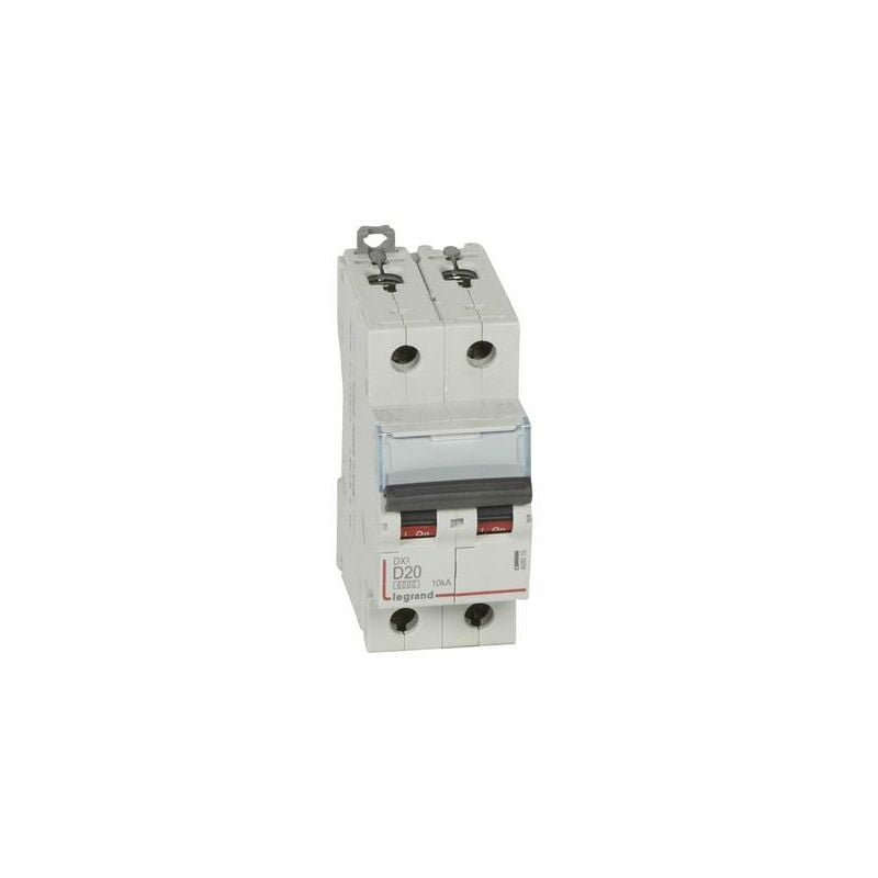 Disjoncteur DX³6000 10kA arrivée haute et départ bas à vis 2P 230V à 400V - 20A - courbe d - 2 modules - 408016 Legrand
