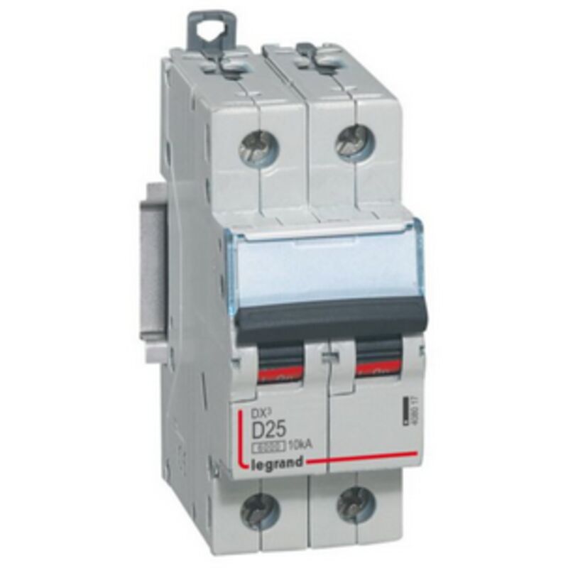 Disjoncteur DX³6000 10kA arrivée haute et départ bas à vis 2P 230V à 400V - 25A - courbe D - 2 modules - LEGRAND
