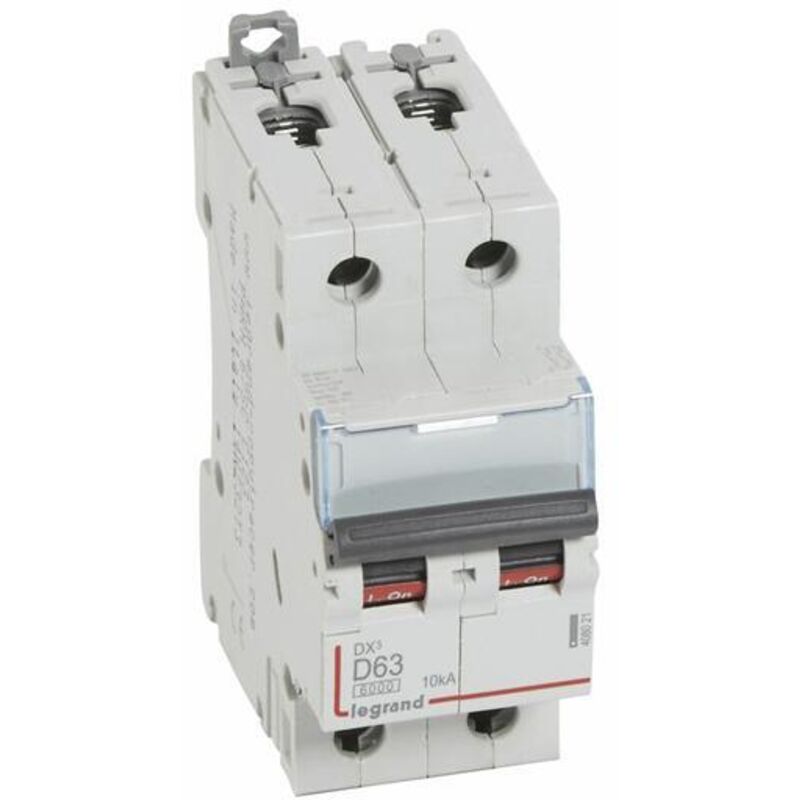 Disjoncteur DX³6000 10kA arrivée haute et départ bas à vis 2P 230V à 400V - 63A - courbe d - 2 modules Legrand