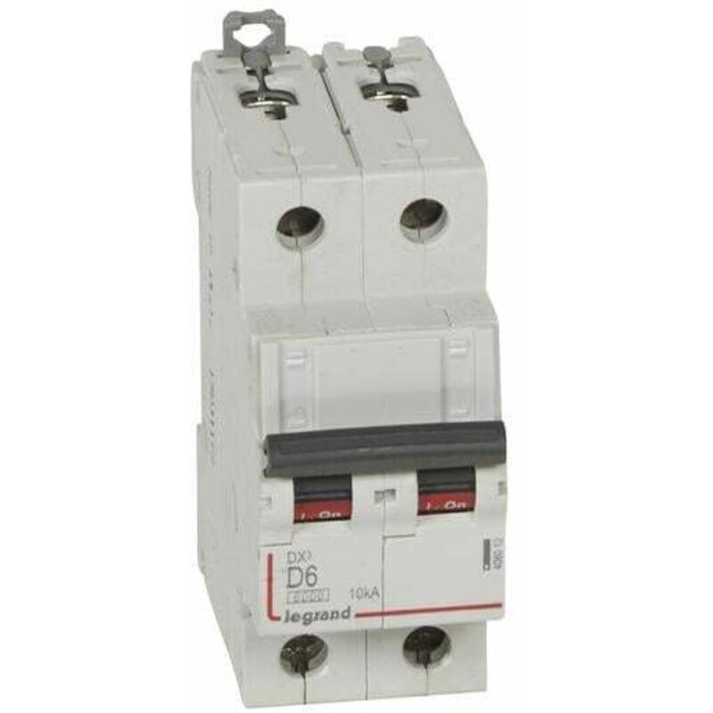 Legrand - Disjoncteur DX³6000 10kA arrivée haute et départ bas à vis 2P 230V à 400V - 6A - courbe d - 2 modules