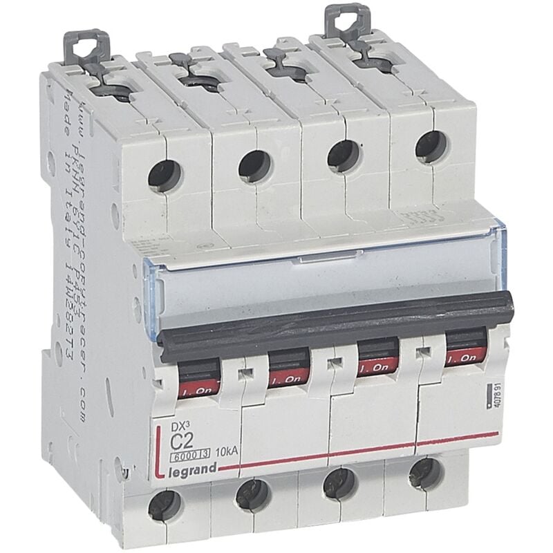 Disjoncteur DX³6000 10kA arrivée haute et départ bas à vis 4 Pôles 400V 2A courbe C pour peigne HX³ traditionnel LEGRAND 407891