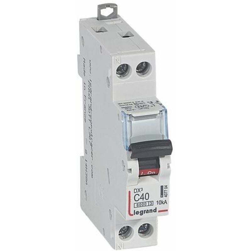 Disjoncteur DX³6000 10kA arrivée haute et départ bas à vis u+n 230V - 40A - courbe c - 1 module Legrand