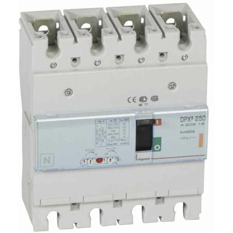 Disjoncteur magnétothermique DPX³250 pouvoir de coupure 25kA 400V - 4P - 250A Legrand