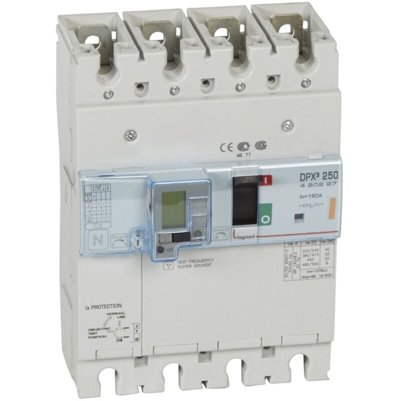 Disjoncteur Magnétothermique DPX3 250MT avec Différentiel 4 Pôles 160A 25KA LEGRAND 420227