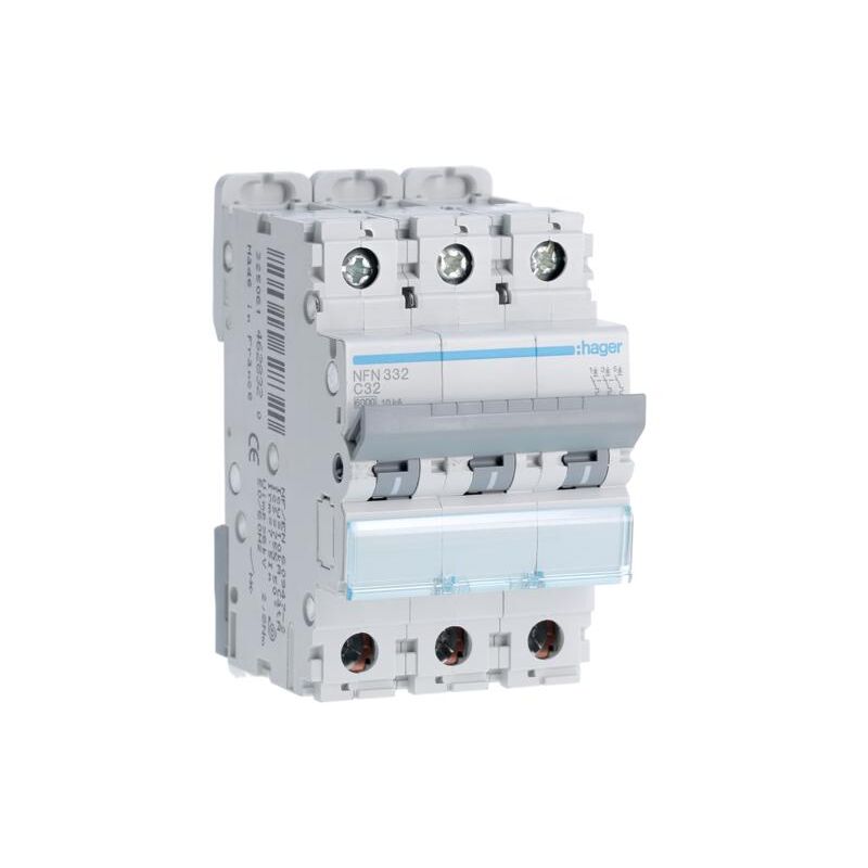 Hager - Disjoncteur 3P 6-10kA courbe c - 32A 3 modules NFN332