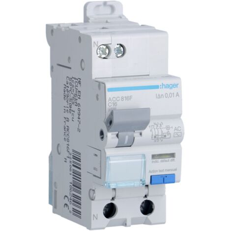 Disj.dif 1P+N 4.5-6kA C-16A 10 - DISJ. DIFF.PH-N HAGER ACC816F
