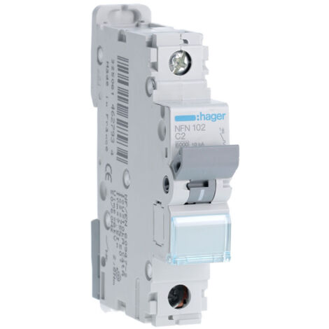 Disjoncteur 1 Pôles 6-10kA courbe C 2A 1 module HAGER NFN102