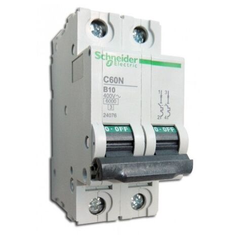 Disjoncteur 10A 2P courbe B 6kA C60N (équivalent au C60N 23941 MULTI9) SCHNEIDER ELECTRIC 24076