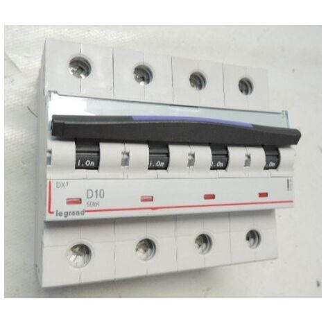 Disjoncteur 10A 4P courbe D 50kA 6M 400V bornes à vis DX3 LEGRAND 410225