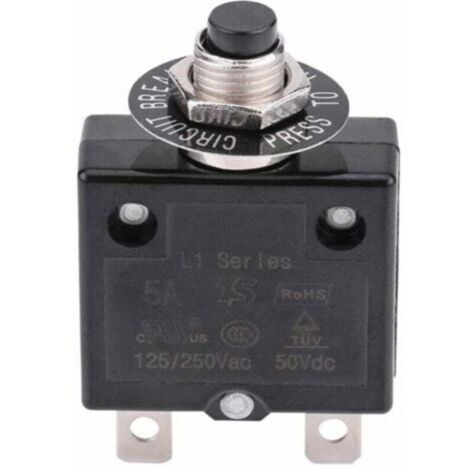 Disjoncteur 15A – Interrupteur thermique avec réinitialisation – 125-250V AC, 50V DC – Protection contre surcharges – Montage facile