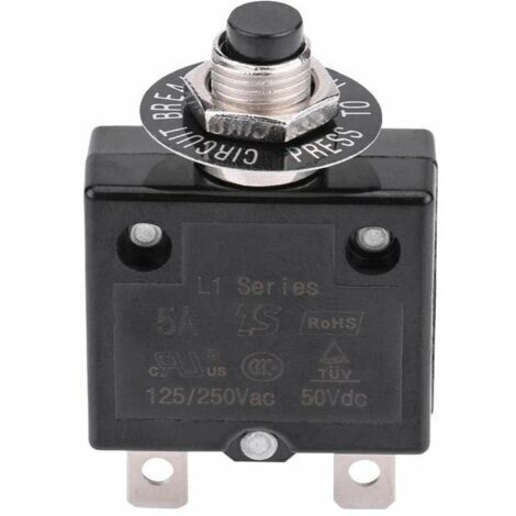 Disjoncteur 15A Interrupteur thermique de réinitialisation en option, 125-250V AC 50V DC Disjoncteur à bouton-poussoir de protection contre les surcharges de courant
