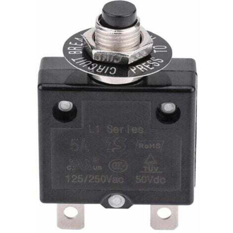 Disjoncteur 15A Interrupteur thermique de réinitialisation en option, 125-250V AC 50V DC Disjoncteur à bouton-poussoir de protection contre les surcharges de courant