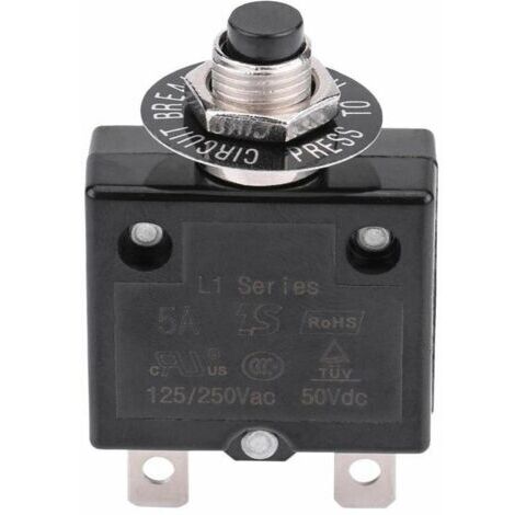 Disjoncteur 15A Interrupteur thermique de réinitialisation en option, 125-250V AC 50V DC Disjoncteur à bouton-poussoir de protection contre les surcharges de courant