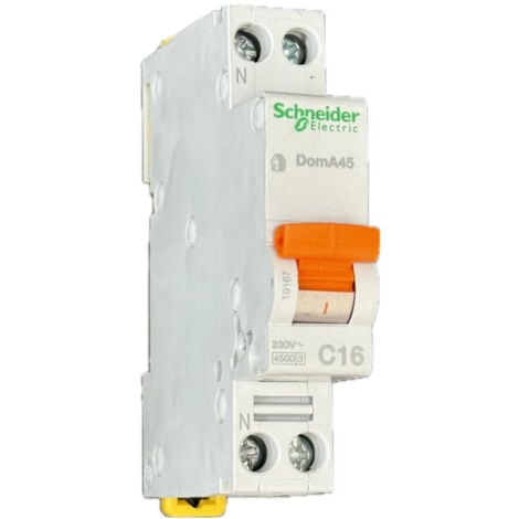 SCHNEIDER ELECTRIC Disjoncteur 16A 1P+N courbe C 4.5kA 230V bornes vis DOMAE