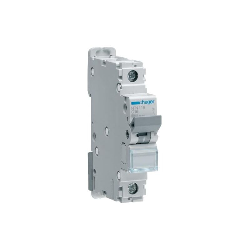 Hager - Disjoncteur 1 Pôle 6-10kA courbe c 16A 1 module NFN116