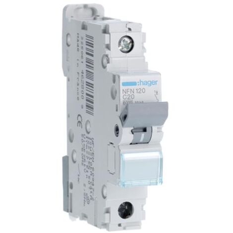 Disjoncteur 1P 6-10kA courbe C - 20A 1 module HAGER NFN120