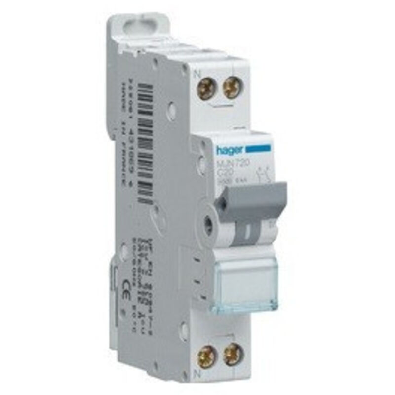 Hager - Disjoncteur 1P+N 4.5-6kA courbe c 25A 1 module MJT725