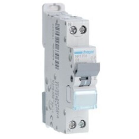 Disjoncteur 1P+N 6-10kA courbe C 1A 1 module HAGER NFT701